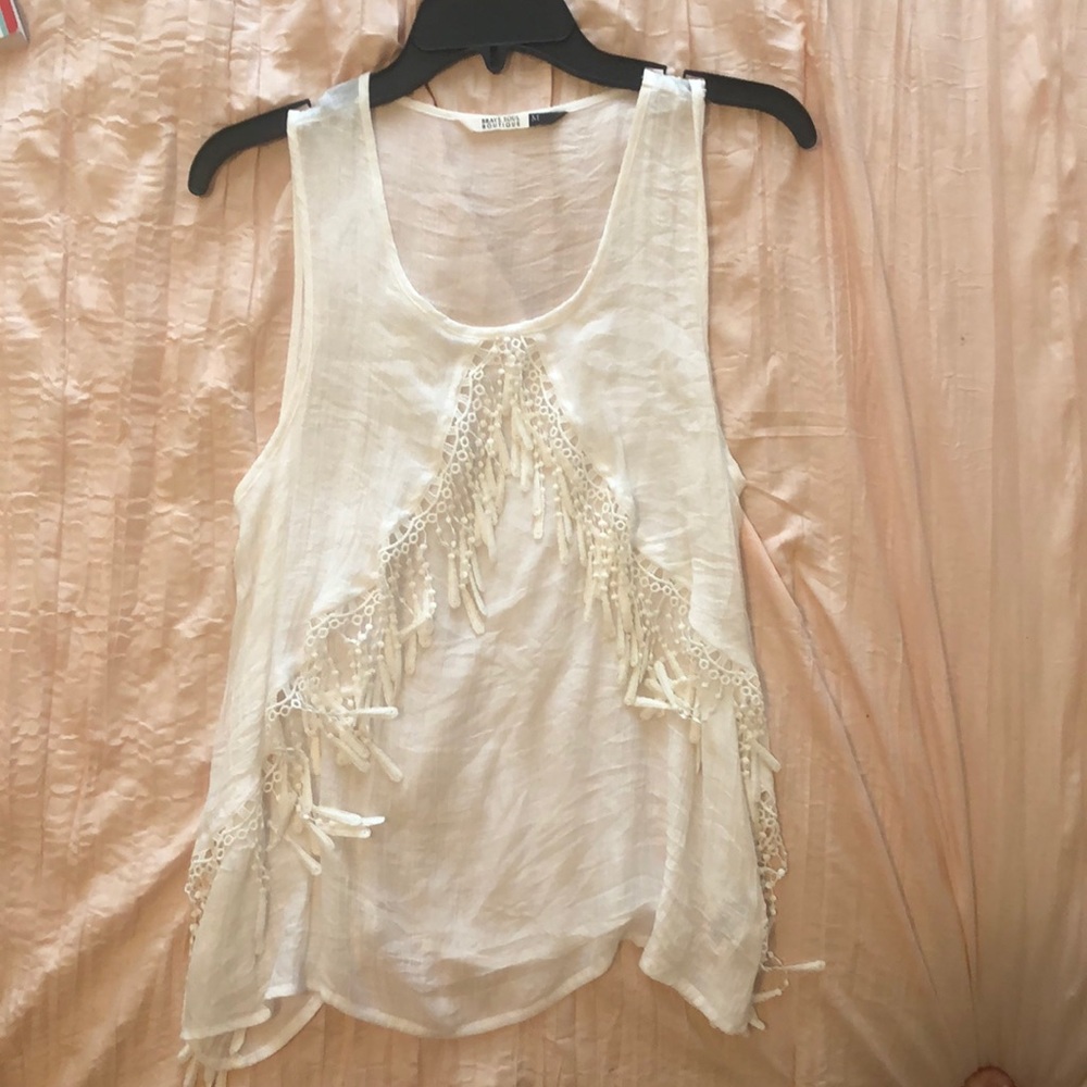 White tank top with fringe